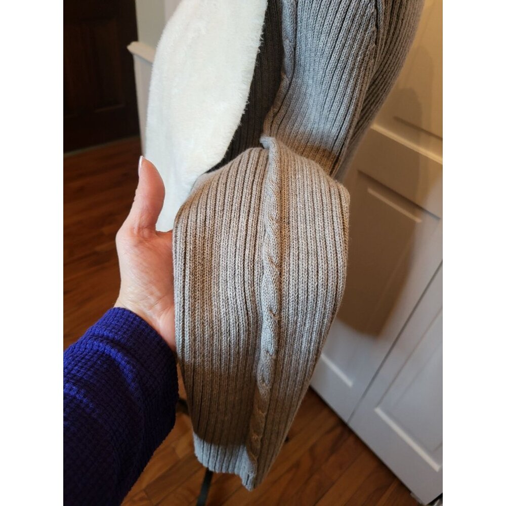 Gray Faux Suede/Faux Fur Cable Knit Ribbed Open Cardigan 16P Winter Ski Lodge - Picture 7 of 9